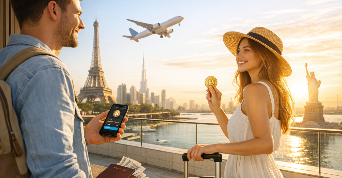Un couple voyage à Paris et New York avec Bitcoin, prêt pour de nouvelles aventures.