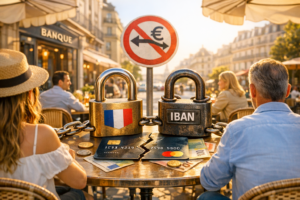 Blocage des paiements à Paris, symbolisant les difficultés financières et les restrictions bancaires.